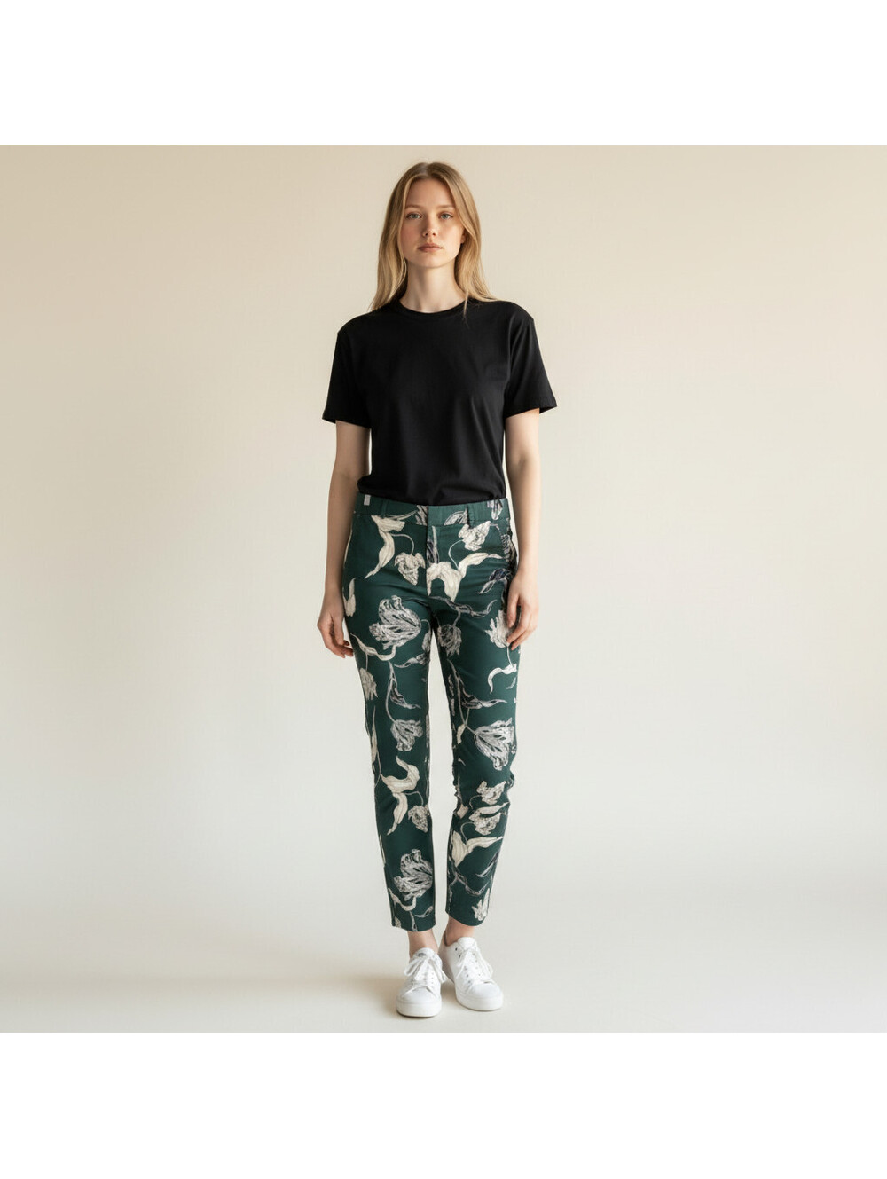 Banana Republic Pants Women 2 Green Floral Mid Rise Flat Front Chino Cotton